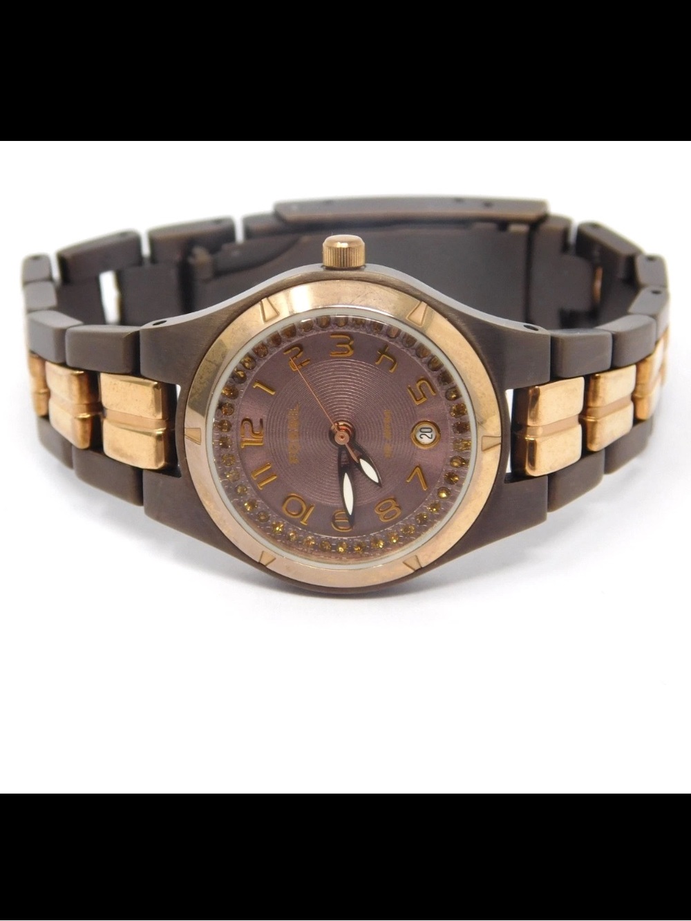 Fossil Women's Watch AM 4126 Rose Gold Brown Dial Stainless Steel 26mm Ladies